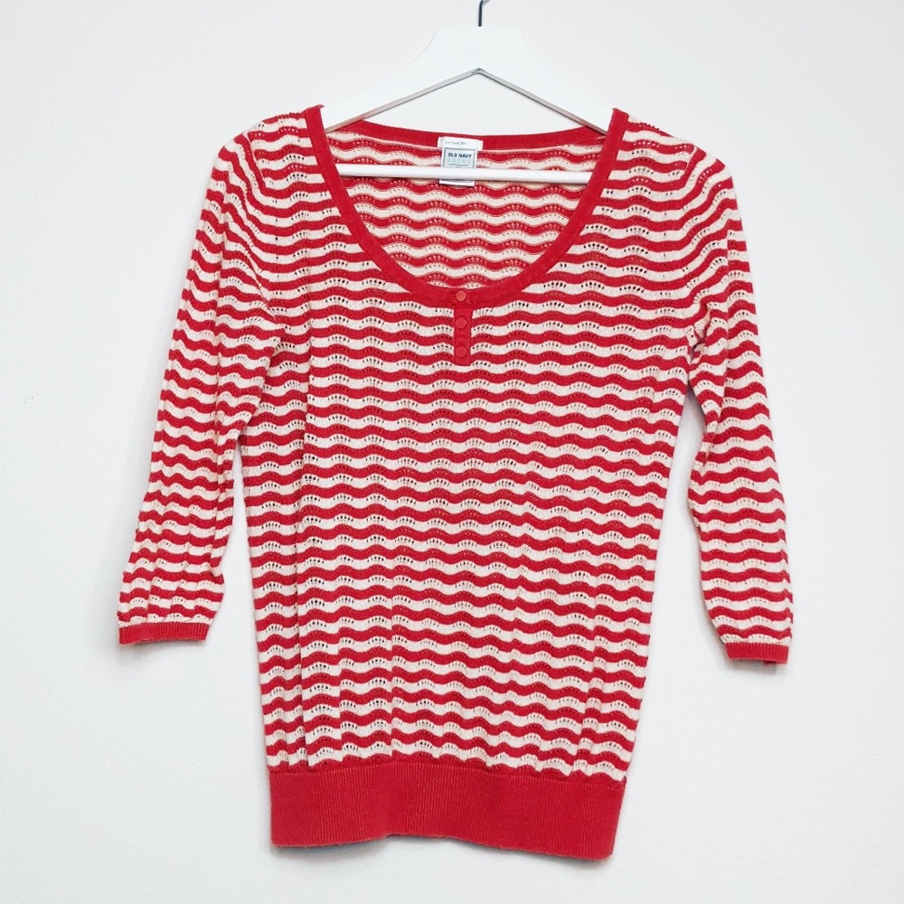 Old Navy Red And White Knit Top